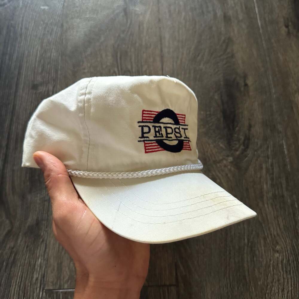Vintage Pepsi Rope Strapback Hat White Made in Korea Yupoong Adjustable Cap